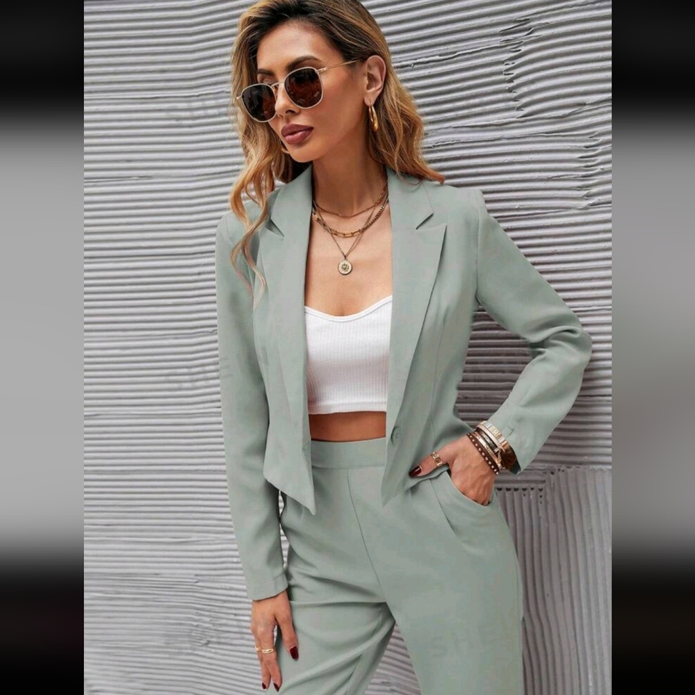 Mint Green Blazer & Front Pleated Trouser Set